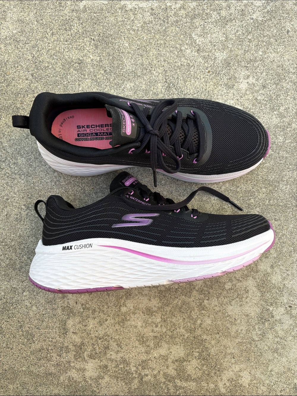Skechers Max Cushion Waterproof Air Cooled Black Pink Sneakers Trainers 8.5